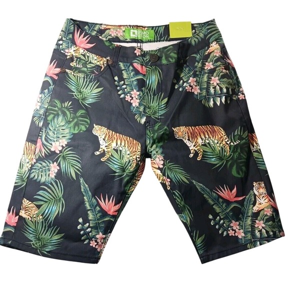 Demolition Jungle Tiger Stretch Shorts Bermuda‎ Size 32x11 - Picture 1 of 8